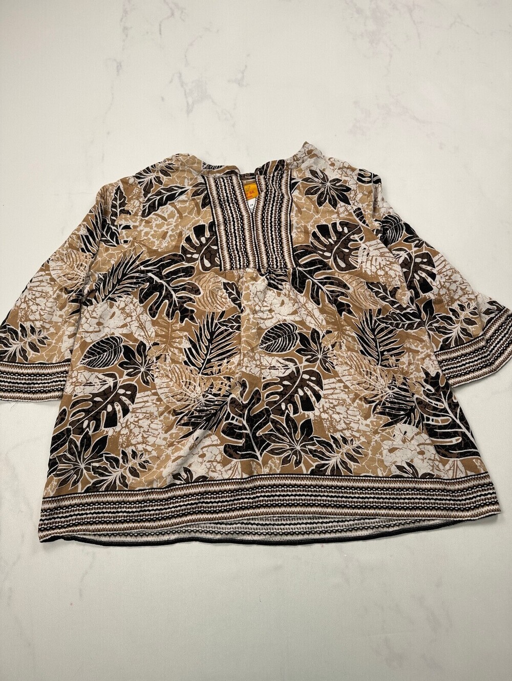 Ruby Rd. Printed Blouse Beige 90s Classic Style - Womens 2X